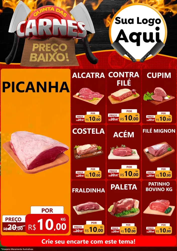 Modelo de Encarte para Encarte A4 Vertical com o tema Quinta das Carnes para Açougue