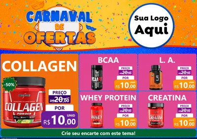 Modelo de Encarte para Encarte A4 Horizontal com o tema Carnaval de Ofertas para Suplementos alimentares