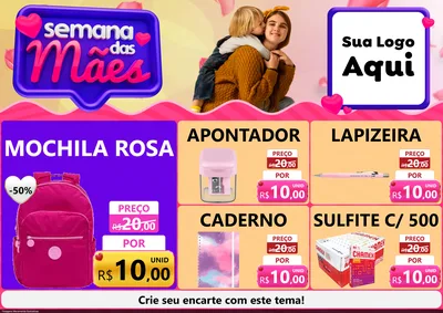 Modelo de Encarte para Encarte A4 Horizontal com o tema Semana das Mães para Papelaria