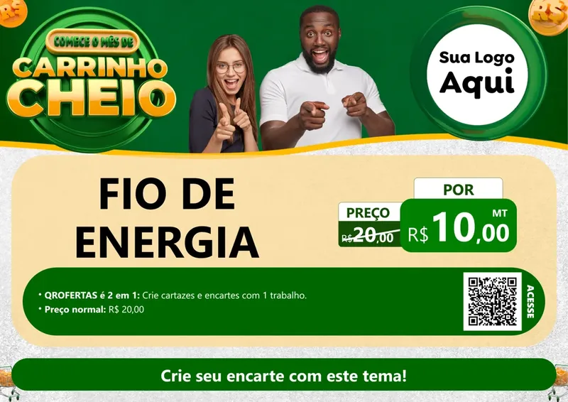 Modelo de Cartaz para Cartaz A4 Horizontal com o tema Carrinho Cheio para Materiais Elétricos