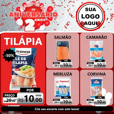 Modelo de Rede Social para Feed Facebook com o tema Promoção de Aniversário - 2 Anos para Peixaria