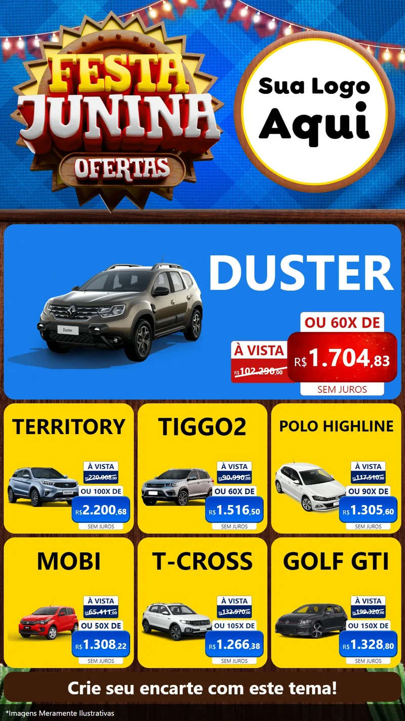 Modelo de Rede Social para Stories com o tema Festa Junina Ofertas para Concessionaria de Carros