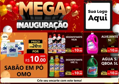 Modelo de Encarte para Encarte A4 Horizontal com o tema Mega Inauguração para Produtos de Limpeza
