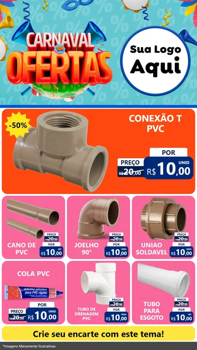 Modelo de Rede Social para Stories com o tema Carnaval de Ofertas para Tubos e conexões