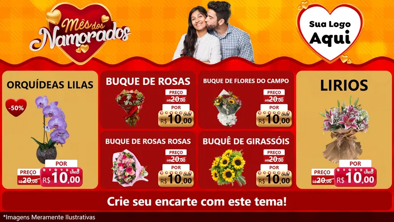 Modelo de TV para TV Horizontal com o tema Mês dos Namorados para Floricultura e jardim