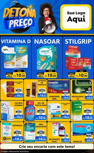 Modelo de Encarte para Encarte Grande com o tema Detona Preços para Farmácia