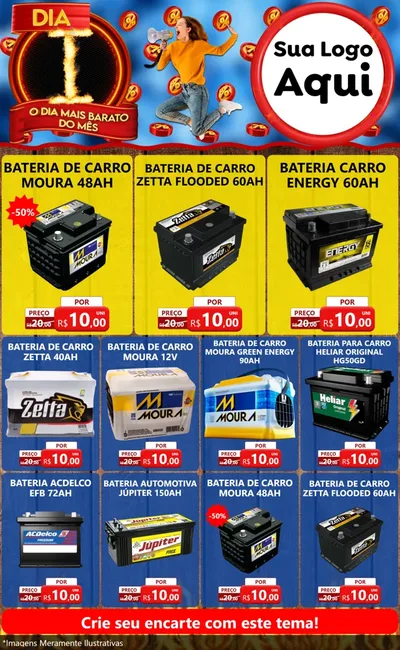 Modelo de Encarte para Encarte Grande com o tema Dia I - O Dia Mais Barato Do Mês para Baterias Elétricas
