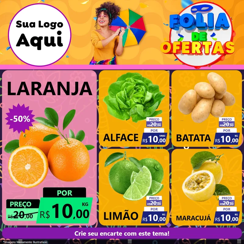 Modelo de Rede Social para Feed Facebook com o tema Folia de Ofertas para Hortifrúti