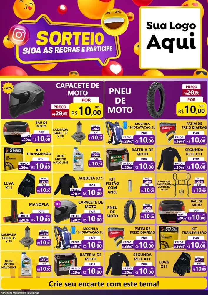 Modelo de Encarte para Encarte A4 Vertical com o tema Sorteio para Moto peças