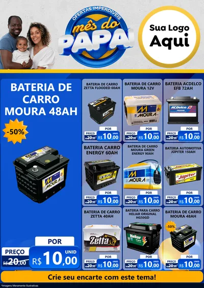 Modelo de Encarte para Encarte A4 Vertical com o tema Ofertas Imperdíveis Mês Do Papai para Baterias Elétricas