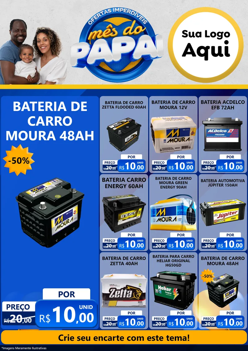 Modelo de Encarte para Encarte A4 Vertical com o tema Ofertas Imperdíveis Mês Do Papai para Baterias Elétricas