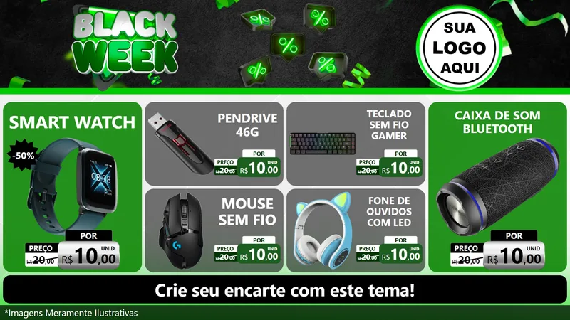 Modelo de TV para TV Horizontal com o tema Black Week para Informática