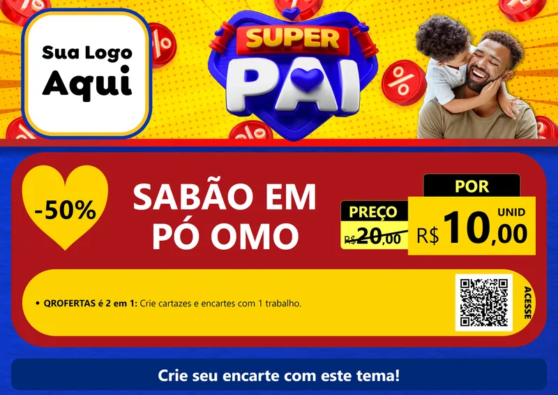 Modelo de Cartaz para Cartaz A4 Horizontal com o tema Super Pai para Produtos de Limpeza