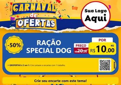 Modelo de Cartaz para Cartaz A4 Horizontal com o tema Carnaval de Ofertas para Pet Shop