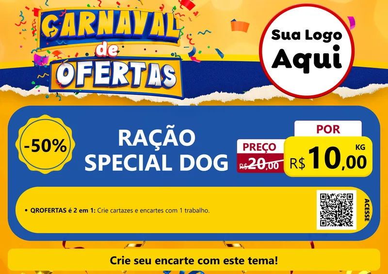 Modelo de Cartaz para Cartaz A4 Horizontal com o tema Carnaval de Ofertas para Pet Shop