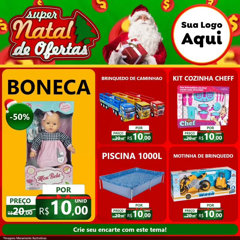 Modelo de Rede Social para Feed Facebook com o tema Super Natal de Ofertas para Brinquedos