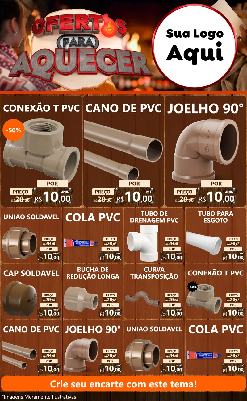 Modelo de Encarte para Encarte Grande com o tema Ofertas Para Aquecer para Tubos e conexões