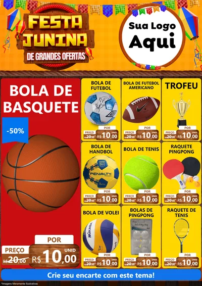 Modelo de Encarte para Encarte A4 Vertical com o tema Festa Junina de Grandes Ofertas para Artigos Esportivos