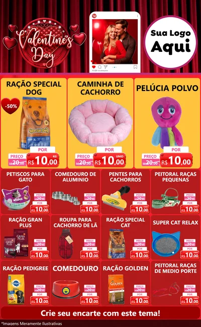 Modelo de Encarte para Encarte Grande com o tema Valentine's Day para Pet Shop