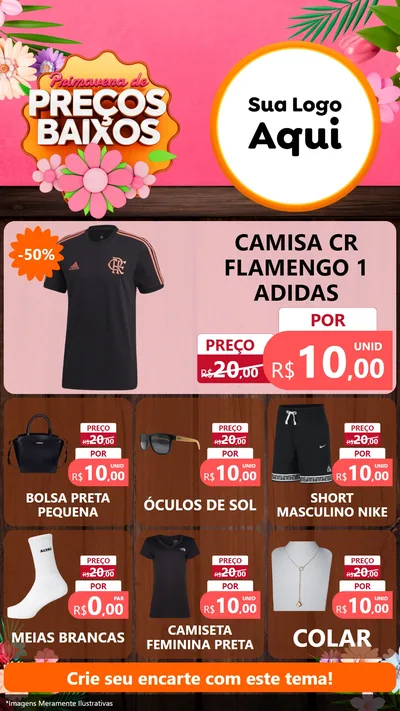 Modelo de Rede Social para Stories com o tema Primavera de Preços Baixos para Roupas e acessórios