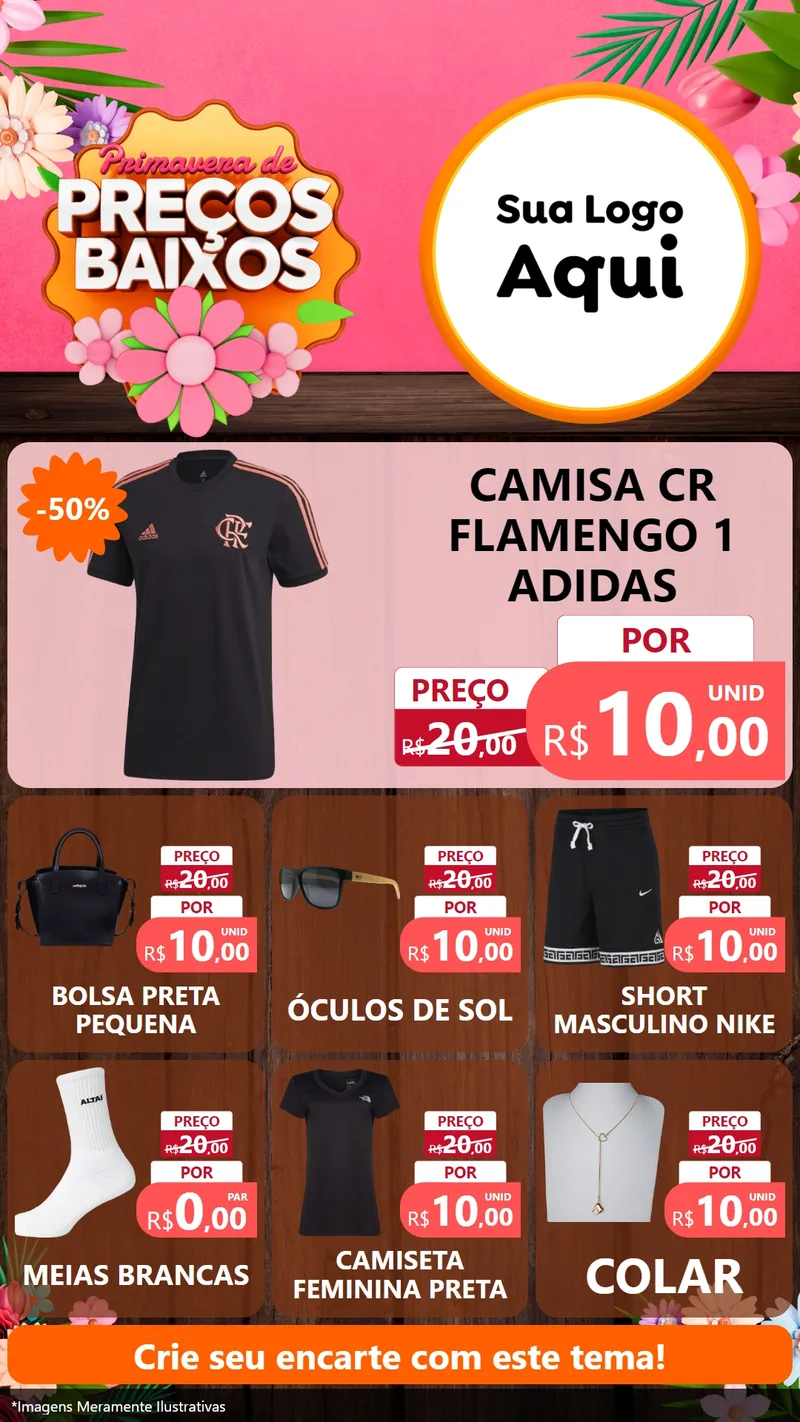 Modelo de Rede Social para Stories com o tema Primavera de Preços Baixos para Roupas e acessórios