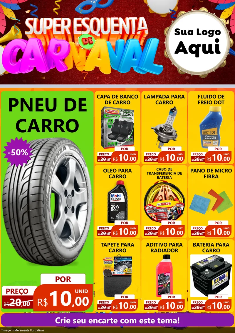 Modelo de Encarte para Encarte A4 Vertical com o tema Super Esquenta de Carnaval para Auto peças