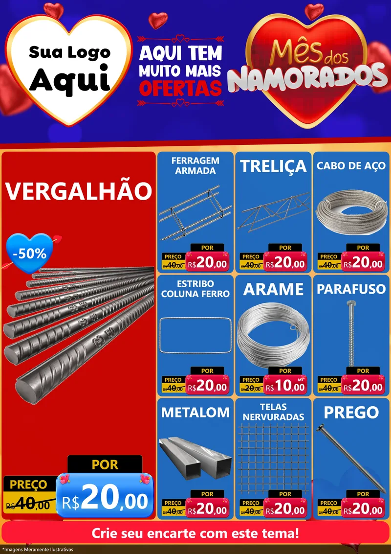 Modelo de Encarte para Encarte A4 Vertical com o tema Mês dos Namorados para Ferragens