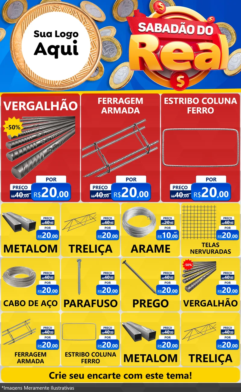 Modelo de Encarte para Encarte Grande com o tema Sabadão do Real para Ferragens