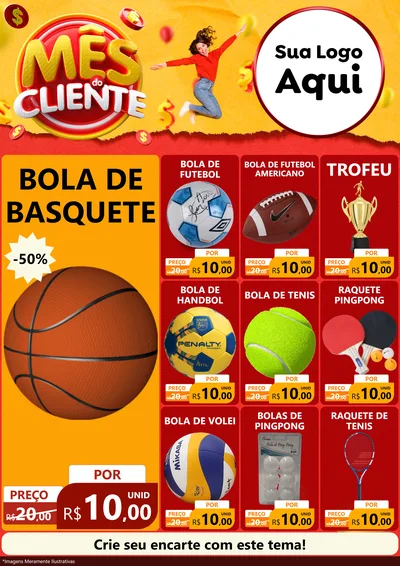 Modelo de Encarte para Encarte A4 Vertical com o tema Mês do Cliente para Artigos Esportivos
