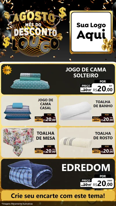 Modelo de TV para TV Vertical com o tema Agosto Mês do Desconto Louco para Cama, Mesa e Banho