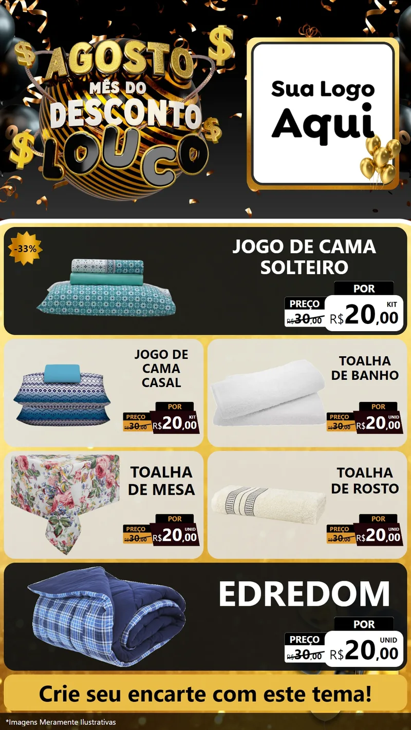 Modelo de TV para TV Vertical com o tema Agosto Mês do Desconto Louco para Cama, Mesa e Banho