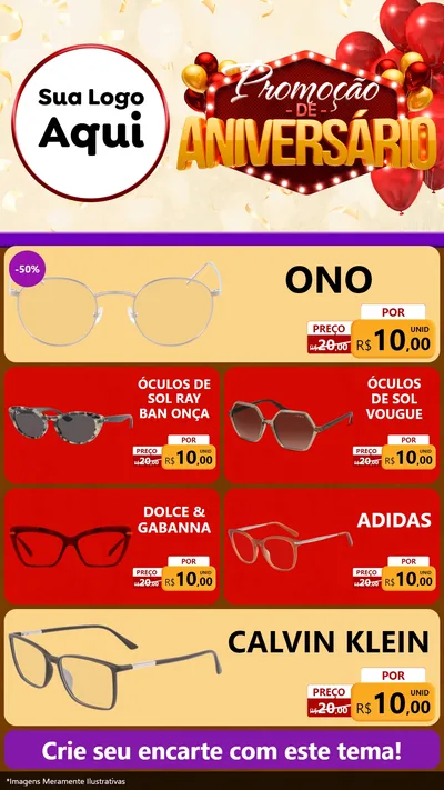 Modelo de TV para TV Vertical com o tema Promoção de Aniversário para Óticas