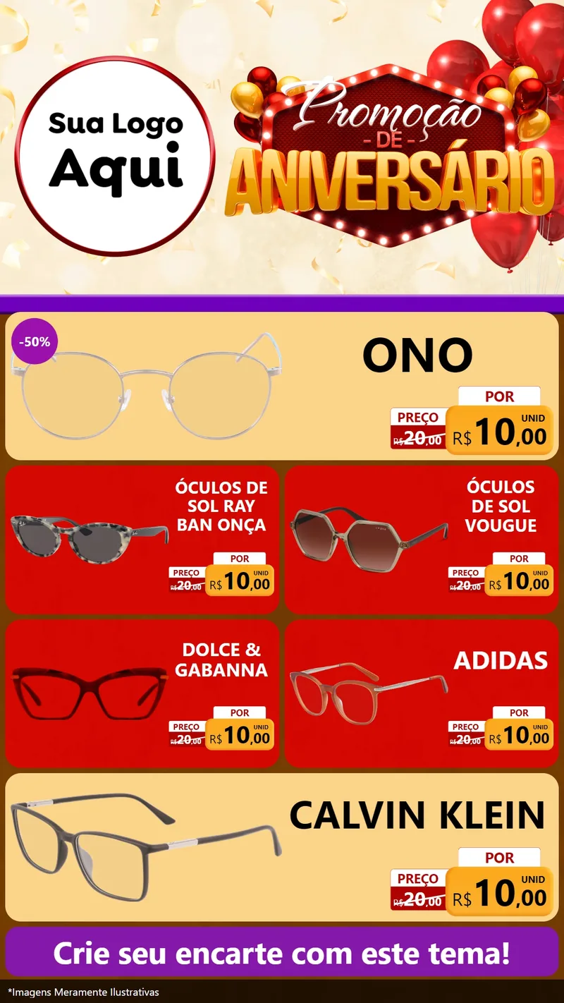 Modelo de TV para TV Vertical com o tema Promoção de Aniversário para Óticas