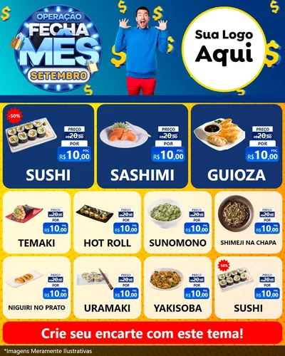 Modelo de Rede Social para Feed Instagram com o tema Operação Fecha Mês Setembro para Comida japonesa
