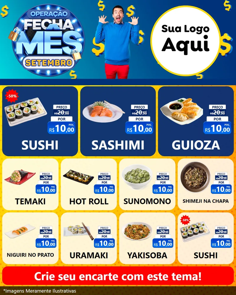Modelo de Rede Social para Feed Instagram com o tema Operação Fecha Mês Setembro para Comida japonesa