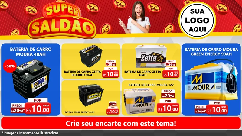 Modelo de TV para TV Horizontal com o tema Super Saldão para Baterias Elétricas