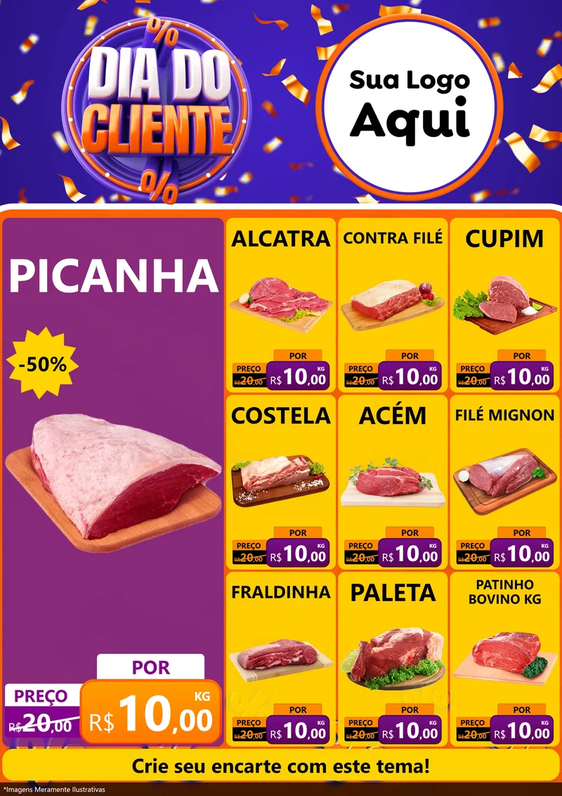 Modelo de Encarte para Encarte A4 Vertical com o tema Dia do Cliente para Açougue