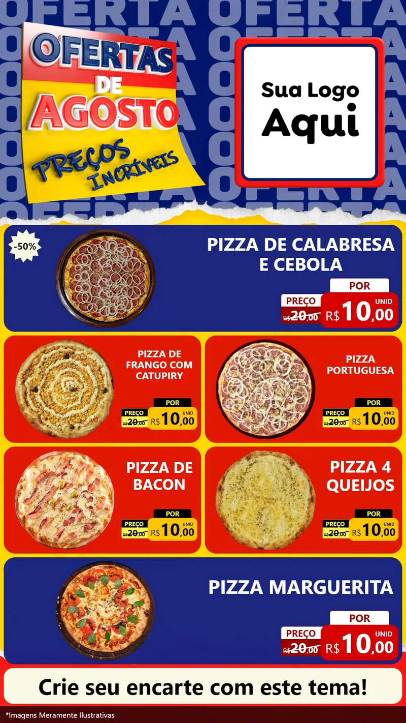 Modelo de TV para TV Vertical com o tema Ofertas de Agosto - Preços Incríveis para Pizzaria