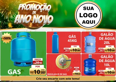 Modelo de Encarte para Encarte A4 Horizontal com o tema Promoção de Ano Novo para Água e gás