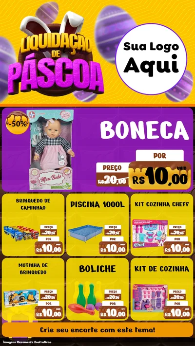 Modelo de Rede Social para Stories com o tema Liquidação de Páscoa para Brinquedos