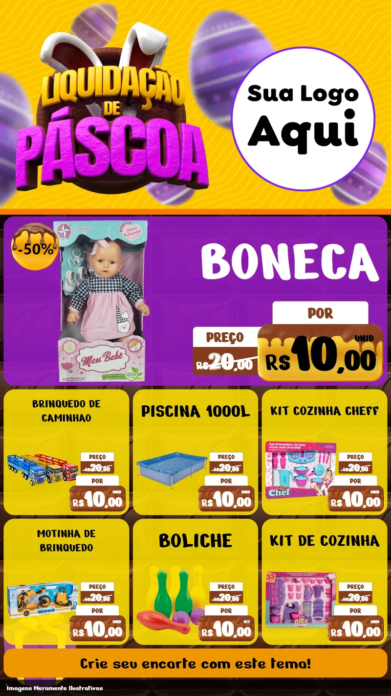 Modelo de Rede Social para Stories com o tema Liquidação de Páscoa para Brinquedos
