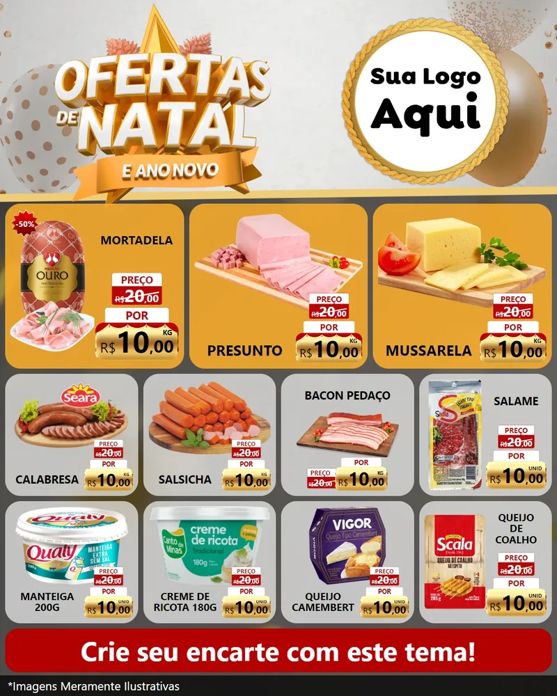 Modelo de Rede Social para Feed Instagram com o tema Ofertas De Natal E Ano Novo para Frios e Laticínios