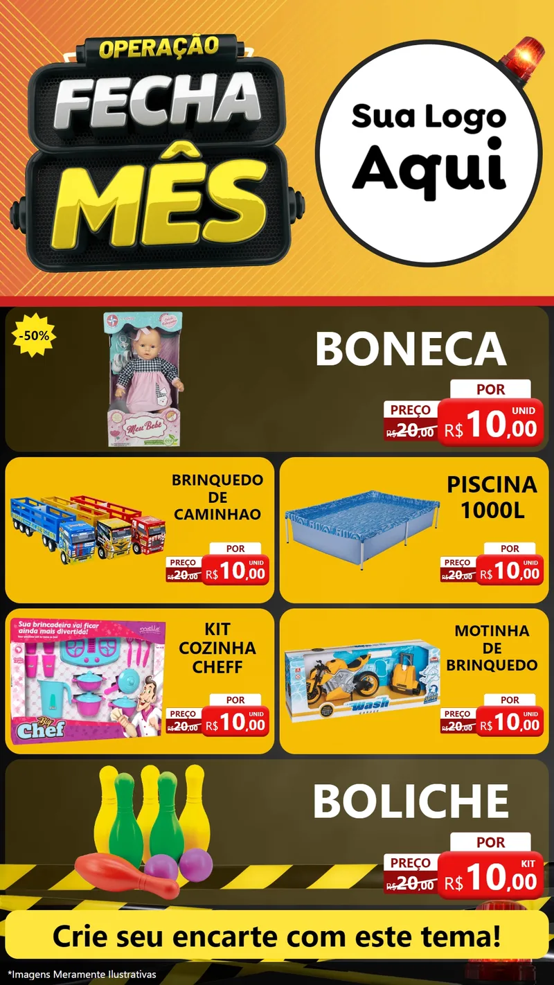 Modelo de TV para TV Vertical com o tema Operação Fecha Mês para Brinquedos