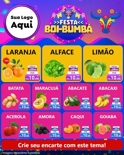 Modelo de Rede Social para Feed Instagram com o tema Festa Boi-Bumbá para Hortifrúti