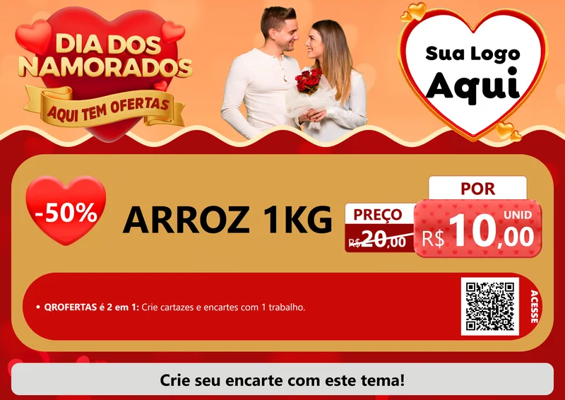 Modelo de Cartaz para Cartaz A4 Horizontal com o tema Dia dos Namorados - Aqui Tem Ofertas para Supermercado
