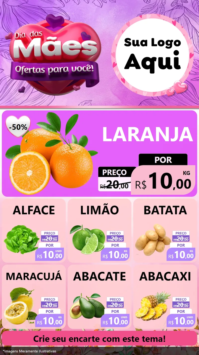 Modelo de Rede Social para Stories com o tema Dia das Mães Ofertas para Você! para Hortifrúti