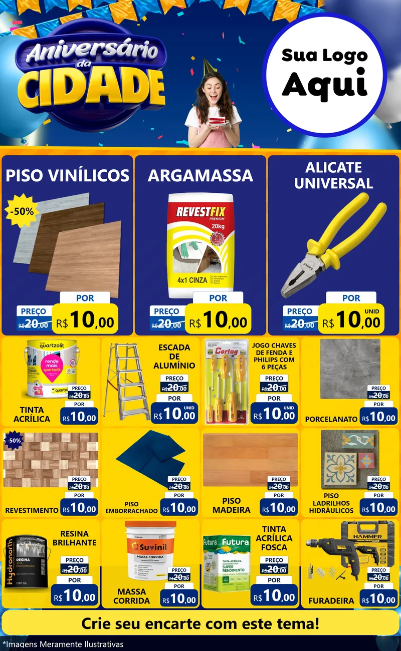 Modelo de Encarte para Encarte Grande com o tema Aniversário da Cidade para Material para Construção