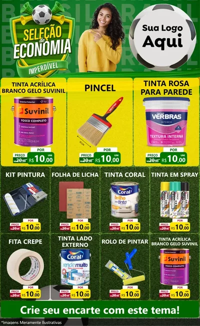 Modelo de Encarte para Encarte Grande com o tema Seleção de Economia - Copa para Tintas e Ferramentas