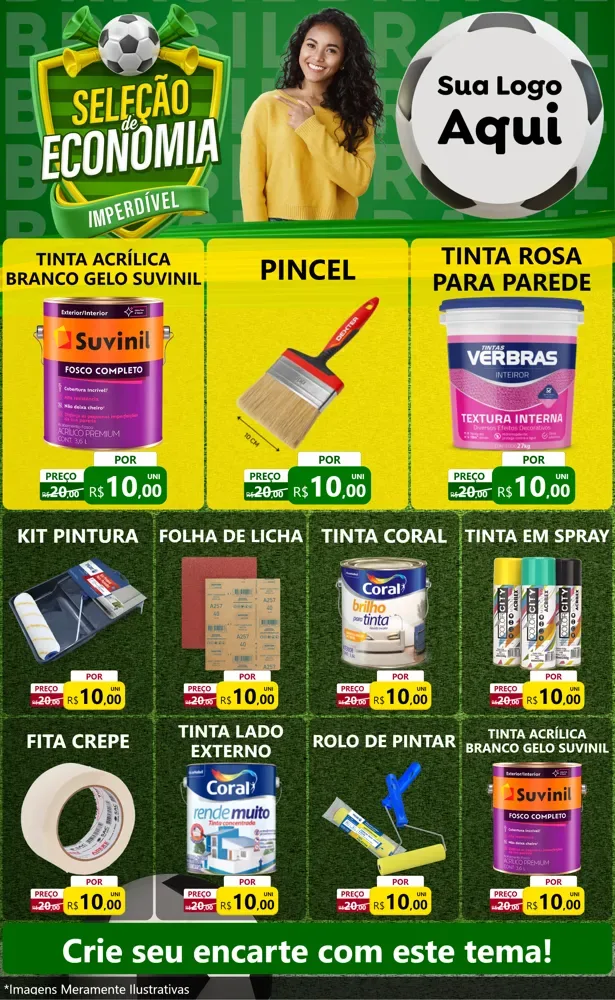 Modelo de Encarte para Encarte Grande com o tema Seleção de Economia - Copa para Tintas e Ferramentas