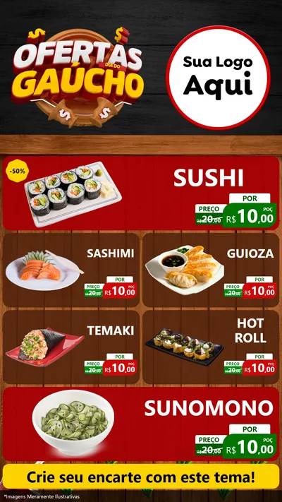 Modelo de TV para TV Vertical com o tema Ofertas Dia do Gaúcho para Comida japonesa